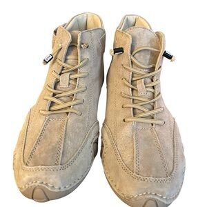 Clohoo Men Ankle High Top sneaker boots chukka beige leather streetwear 38/US 8